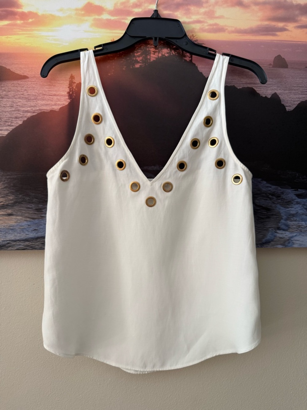 10 Crosby Derek Lam/ Intermix/ White V-Neck Eye-Lets Grommet Cami- Top/ Sl